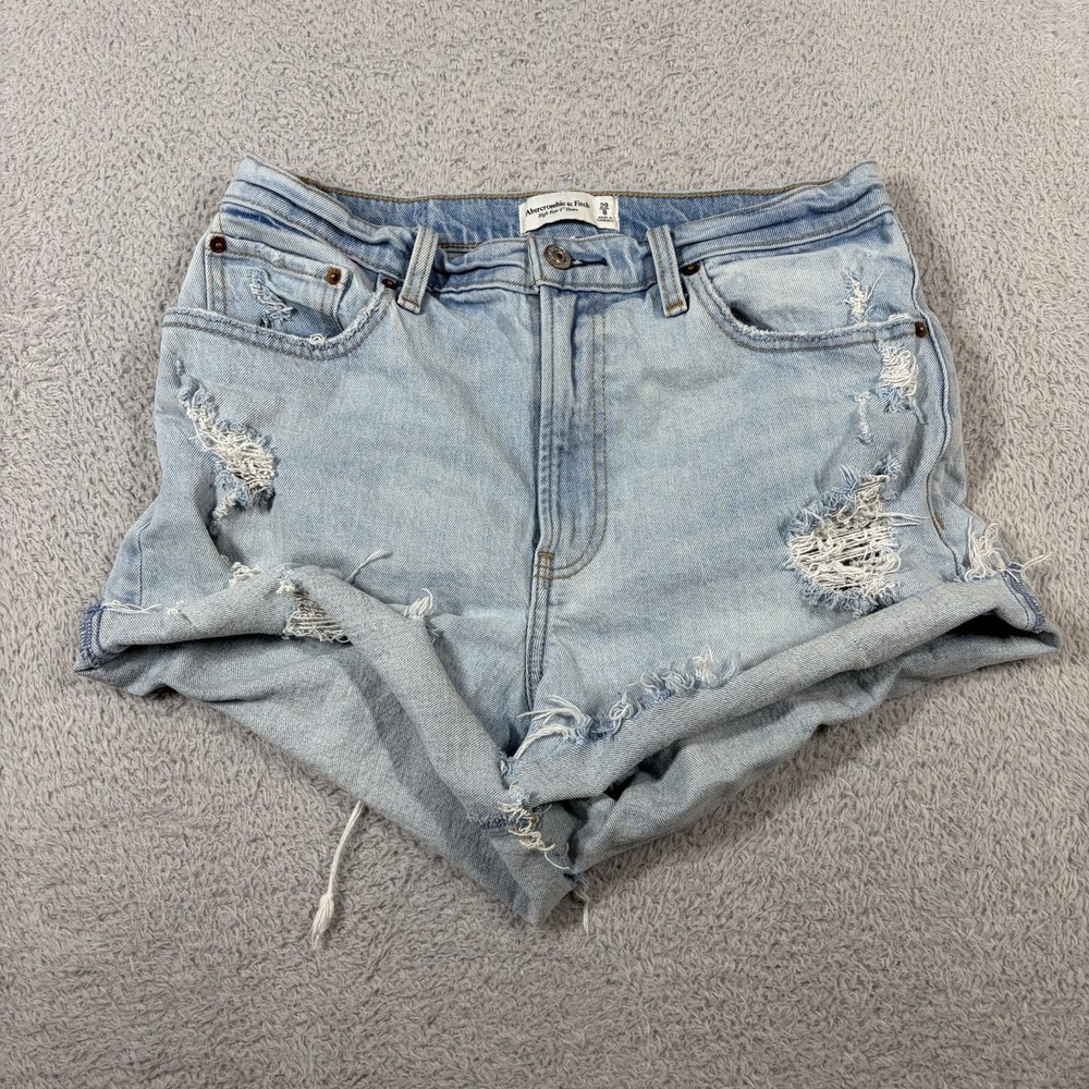 Abercrombie Fitch Denim Shorts Womens 8 Light Wash Distressed High Rise 4" Micro